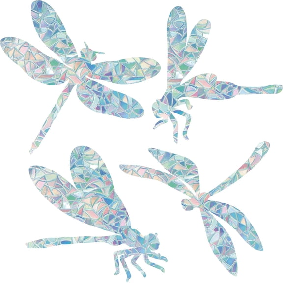 16Pcs 4 Styles Dragonfly Static Window Cling Rainbow Suncatcher Window Decals Anti-Collision Static Sun Catcher Alert Sticker Reusable Non Adhesive Prismatic Film for Stop Bird Strike Decor for DIY