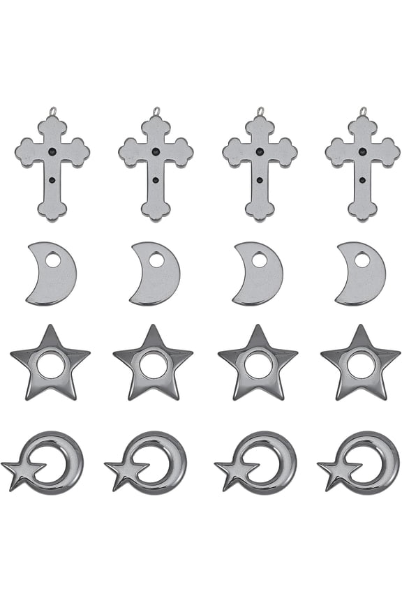 16Pcs 4 Styles Hematite Pendants Star Hematite Pendant Charms for DIY Bracelets Necklaces DIY Jewelry Making