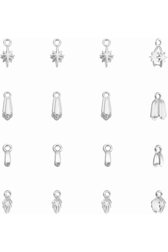 16Pcs 4 Styles Pinch Bails Stainless Steel Snap on Bails Metal Pendant Bail Connector Pinch Ice Pick Pinch Bails Dangle Charm Clasps Connectors for Jewelry Making Findings DIY for DIY