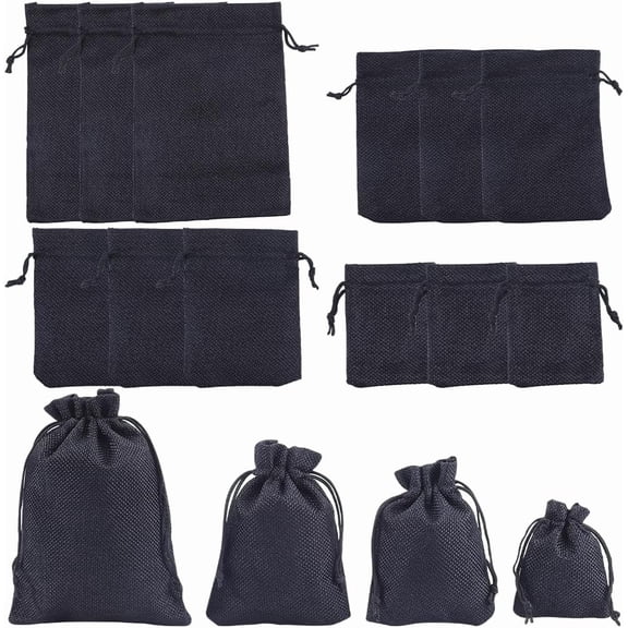 16Pcs 4 Styles Polyester Imitation Burlap Packing Pouches Drawstring Bags for Christmas Wedding Party and DIY Craft Packing Dark Red for Handmade