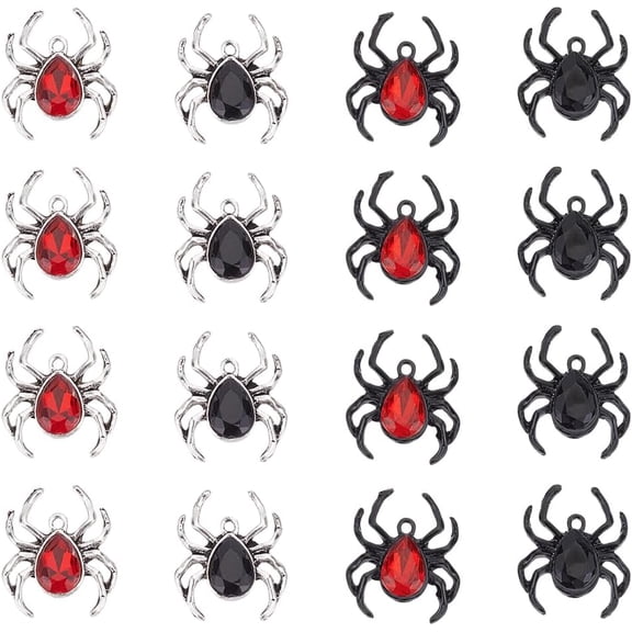 16Pcs 4 Styles Spider Charm Pendants Rhinestone Spider Pendants Bulks for DIY Jewelry Making Multi-Color Dangle Spider Insect Charms for DIY Earring Necklace Bracelet Keychain DIY Craft