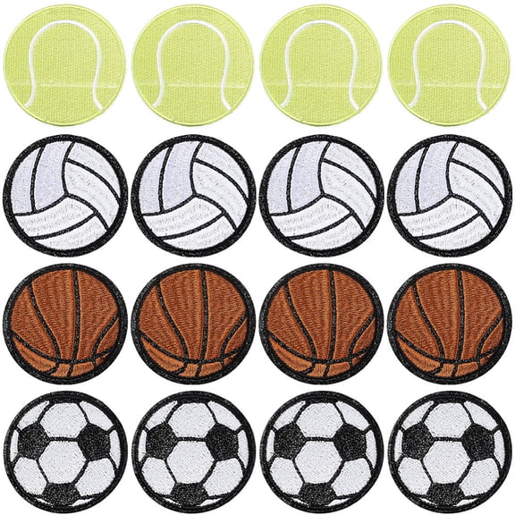 16Pcs 4 Styles Sports Theme Polyester Cloth Patches Mixed Color Mixed Shapes 65~70x1.5~2mm