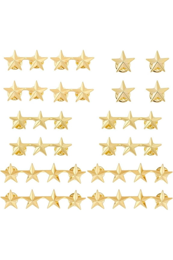 16Pcs 4 Styles Star Badge Lapel Pins 5-Point Star Rank Insignia Stars Badge Sets Alloy Metal Stars Brooches