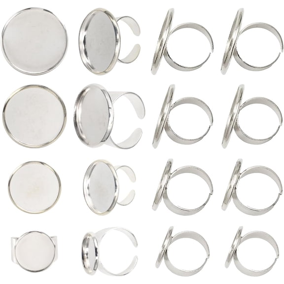 16Pcs 4Sizes Ring Blank Base Adjustable Brass Finger Rings Components DIY