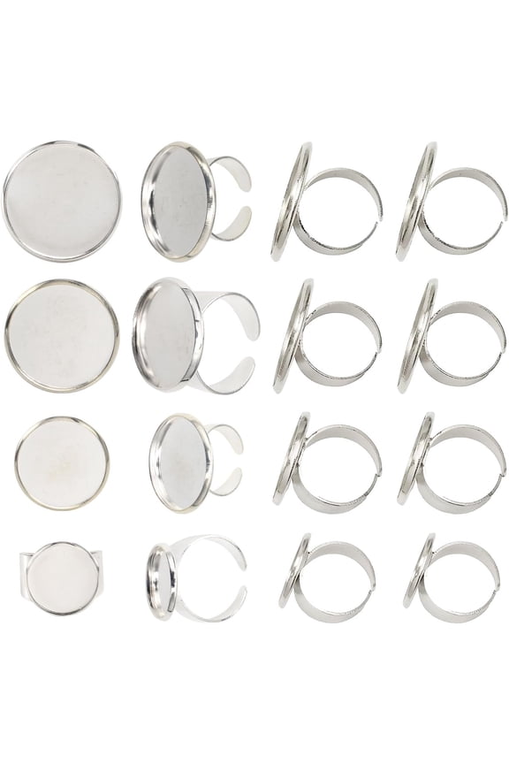 16Pcs 4Sizes Ring Blank Base Adjustable Brass Finger Rings Components for Ring Blanks Making Kit Silver Gold DIY