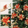 thumbnail image 1 of 16Pcs 5.5in Christmas Tree Decorations Artificial Gold Red Poinsettia Christmas Flowers Decorations Glitter Christmas Tree Ornaments for Xmas Wedding Party Wreath DIY with Clips, 1 of 4