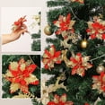 thumbnail image 1 of 16Pcs 5.5in Christmas Tree Decorations Artificial Gold Red Poinsettia Christmas Flowers Decorations Glitter Christmas Tree Ornaments for Xmas Wedding Party Wreath DIY with Clips, 1 of 4