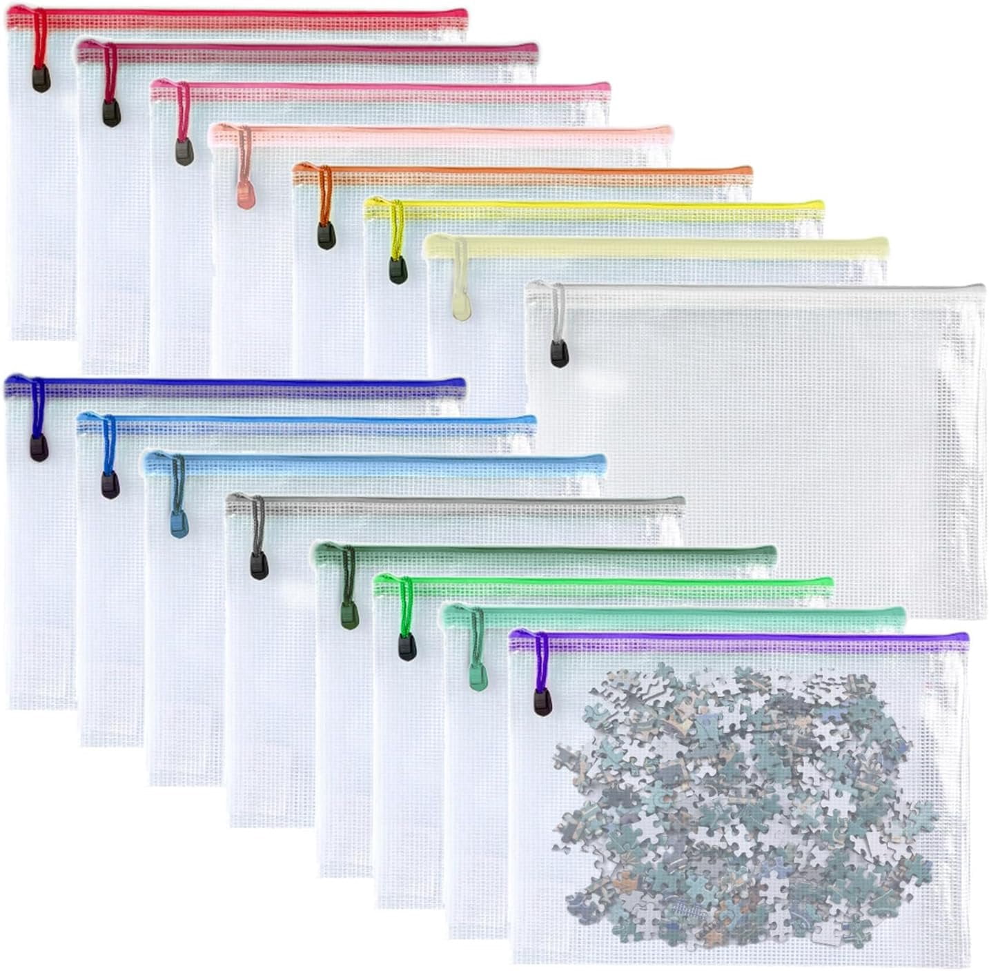 16Pcs,5"x 7"- Mesh Zipper Pouch Document Folders Bag Plastic Zip File ...