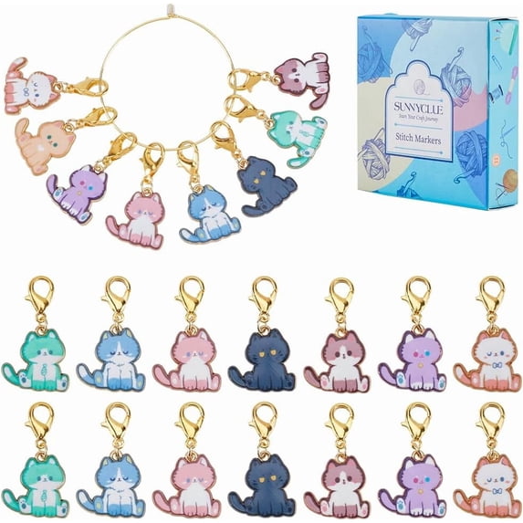 16Pcs 8 Colors Cat Stitch Markers Crochet Stitch Marker Cute Animal Colorful Enamel Removable Locking Crochet Marker Charms for Knitting Crocheting Weaving Sewing Handmade Jewelry DIY Crafts DIY