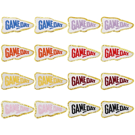 16Pcs 8 Colors Game Day Polyester Computerized Embroidery Cloth Iron on/Sew on Patches Mixed Color 37.5x72x1.5mm 2pcs/color
