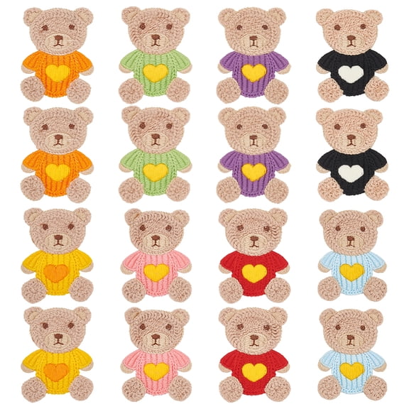 16Pcs 8 Colors Polyester Sew On Patches Cloth Appliques Bear Mixed Color 65.5x50x2.5mm 2pcs/color