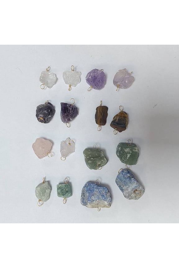 16Pcs 8 Colors Raw Rough Rose Quartz Green Aventurine Amethyst Tiger Eye Quartz Lazuli Pendants Golden