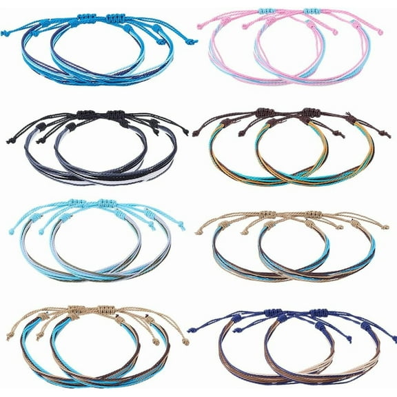 16Pcs 8 Colors Waxed Nylon Cord Multi-strand Bracelets Adjustable String Bracelet for Women Mixed Color Inner Diameter: 1-3/4~3-5/8 inch(4.3~9.2cm) 2pcs/color