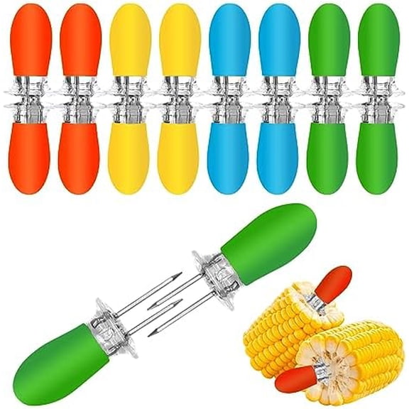 16Pcs/8 Pairs Corn Holders Stainless Steel Corn Holders Corn on the Cob Skewers with Multi-Colour Silicone Handle for BBQ Home Cooking Parties Camping$$Garden & Patio