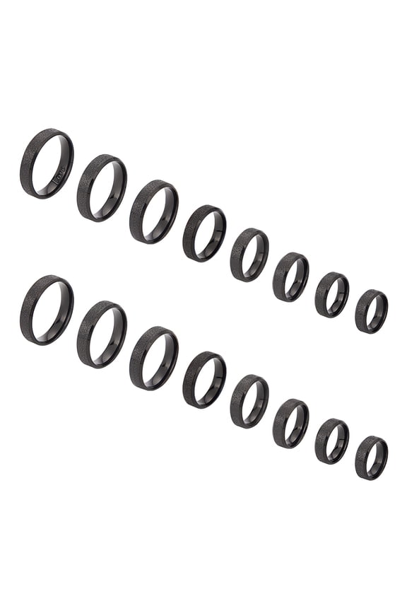 16Pcs 8 Size 201 Stainless Steel Textured Plain Band Rings Set for Women Electrophoresis Black 6mm Inner Diameter: 15.5~22.3mm 2Pcs/size DIY