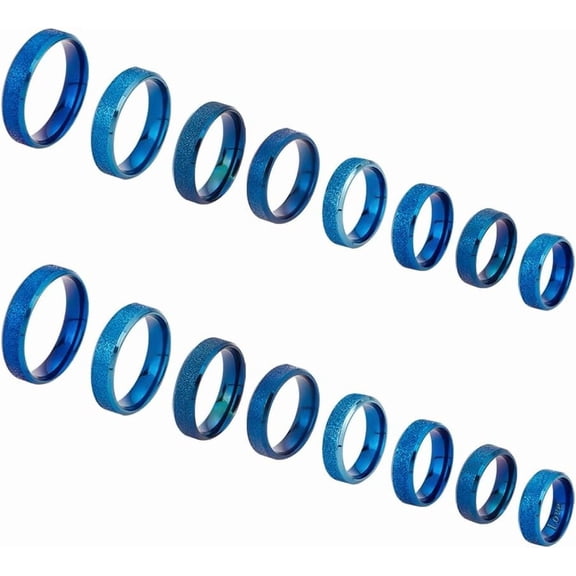 16Pcs 8 Size Stainless Steel Ring Blanks - Blue Textured Plain Band Rings - Women's Jewelry Making Set Blue