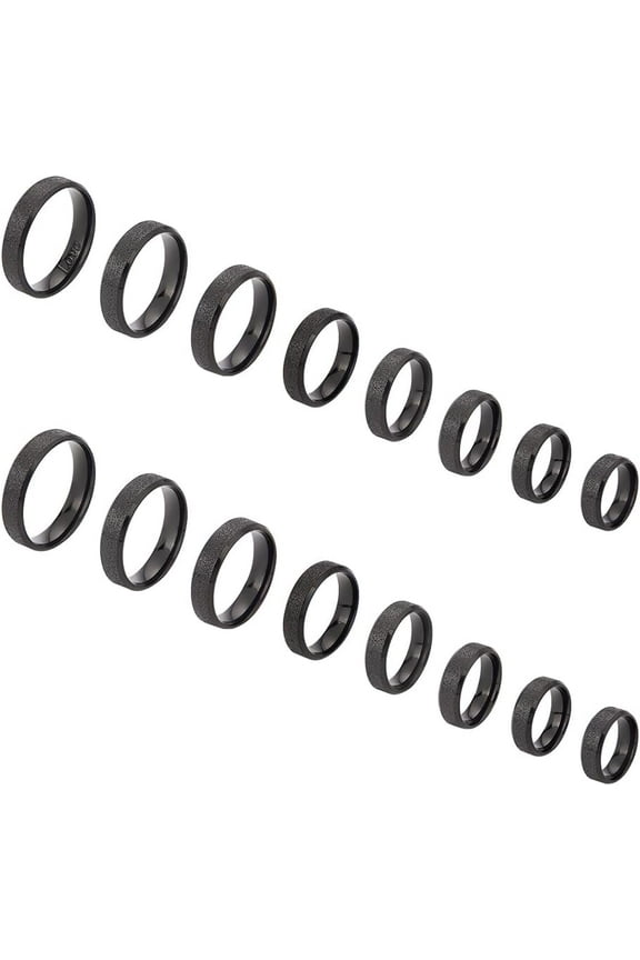 16Pcs 8 Size Stainless Steel Ring Blanks Finger Ring Making Kits Textured Plain Band Rings Set for DIY Women 6mm Wide Black Band Ring Round Engraving Empty Rings for DIY Jewelry Making