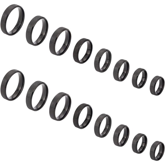 16Pcs 8 Size Stainless Steel Ring Blanks Finger Ring Making Kits Textured Plain Band Rings Set for Women 6mm Wide Black Band Ring Round Engraving Empty Rings for Jewelry Making