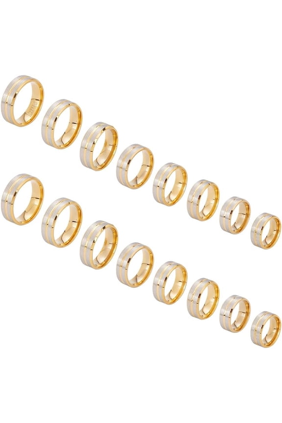 16Pcs 8 Size Two Tone Stainless Steel Grooved Finger Rings Set for Women Engraving Ring Core Blank Golden Ring Blanks Metal Round Empty Blank Rings for Jewelry Making 1box