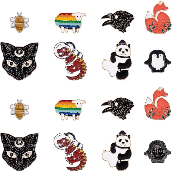 16Pcs 8 Style Cartoon Animal Enamel Pin Set Colorful Animal Shape Brooch Pin Cute Animal Enamel Pins
