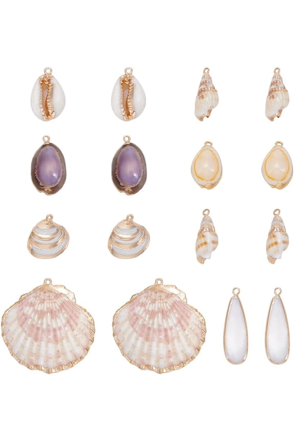 16Pcs 8 Style Natural Shell Charms Assorted Beach Seashell Conch Cowrie Shells Charm Pendants Summer Ocean Pendant Charms