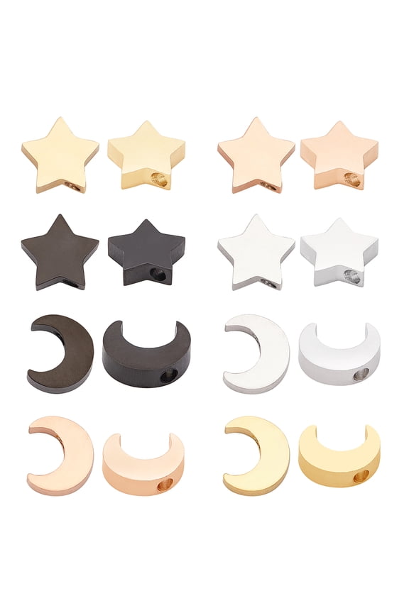 16Pcs 8 Style PVD Vacuum Plating 304 Stainless Steel Charms Moon Star Mixed Color 2pcs/style