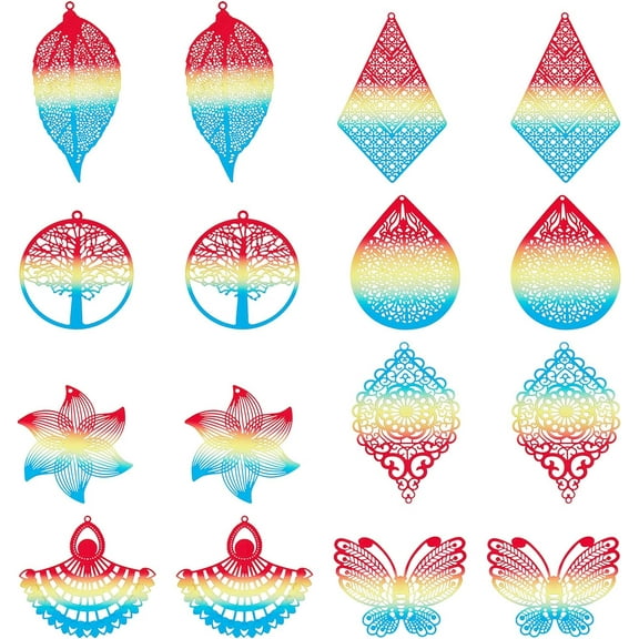 16Pcs 8 Style Stainless Steel Pendants Laser Cut Dancer Polygon and Butterfly Charms Colorful Components Links Embellishments