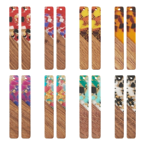 16Pcs 8 Styles Transparent Resin Walnut Wood Big Pendants with Gold ...