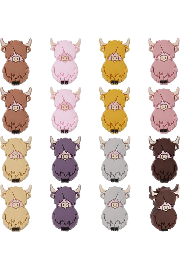 16Pcs 8Colors Cattle Shape Silicone Beads for DIY Necklaces Bracelet Keychain Making Handmade Crafts Mixed Color Mixed Color