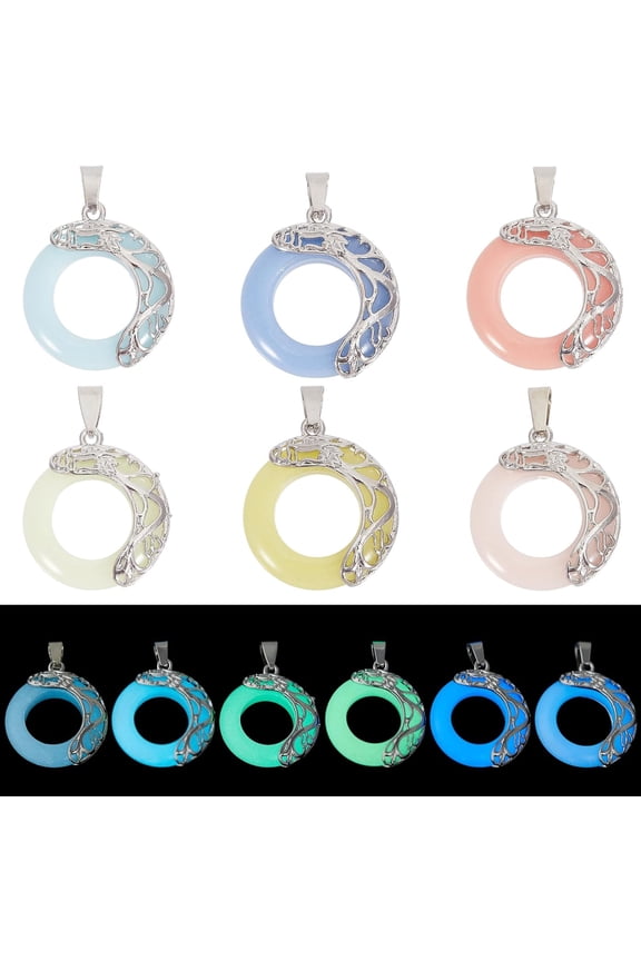 16Pcs 8Colors Donut Shape Luminous Stone Pendants Glow in the Dark for Necklace DIY Craft Jewelry Making Mixed Color
