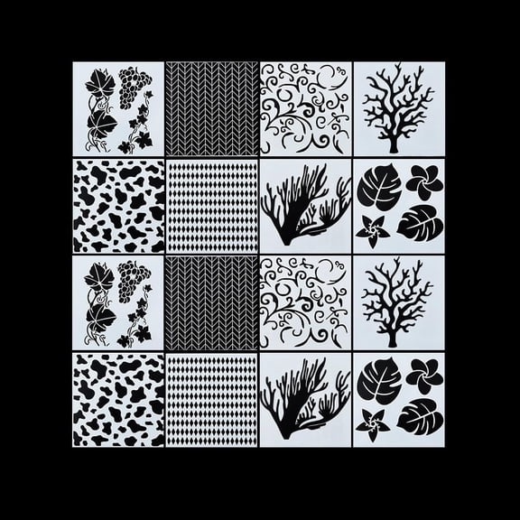 16Pcs 8Styles Geometric Plastic Reusable Painting Stencils Cake Stencils for Painting on Scrapbook Paper Wall Fabric Mixed Shapes 13x13x0.01~0.02cm