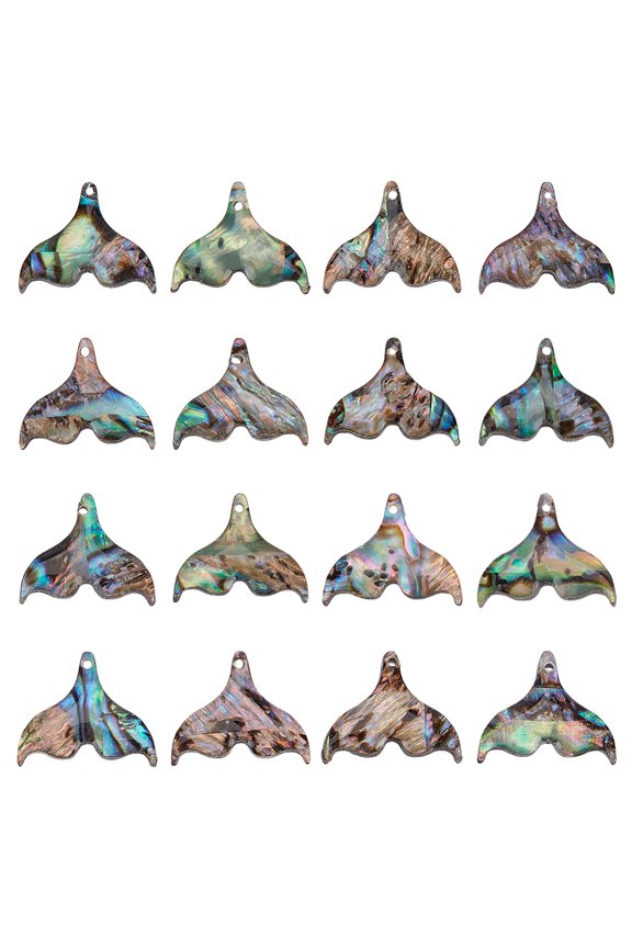 16Pcs Abalone Shell Fishtail Pendants 11.5x14.5x2.5mm Tail Pendant Accessories for DIY Craft Anklet Necklace Bracelet Findings Making Hole: 1mm