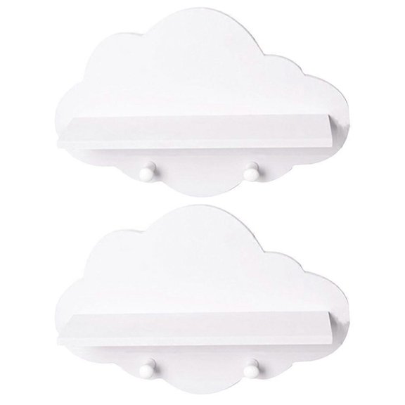 2Pcs Punch Free Wall Holder Wooden Wall Self Cloud Shape Baffle Shelf for Home Bathroom