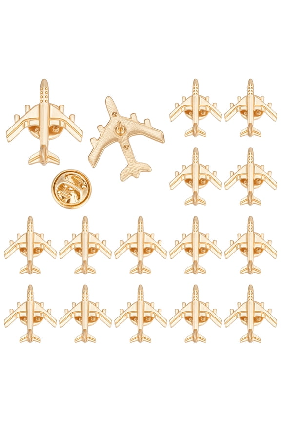 16Pcs Airplane Alloy Brooches for Backpack Clothes Light Gold 25x22mm DIY