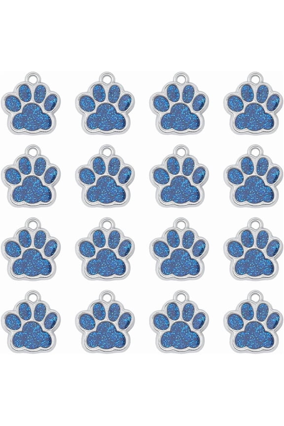 16Pcs Alloy Enamel Charms with Glitter Powder Dog Paw Prints Platinum Blue 17.7x16.6x2mm Hole: 2mm for DIY