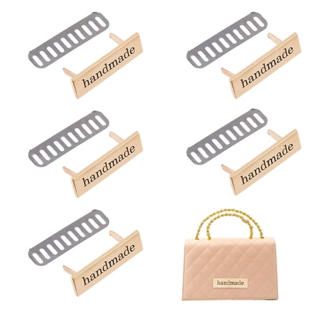 16Pcs Alloy Handmade Label Tags with Iron Shim for Bag Making Rectangle with Word Handmade Golden 12x40x16.5mm