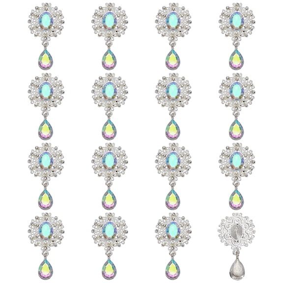 16Pcs Alloy Rhinestone Cabochons Oval Teardrop AB 48x25.5x5.5mm