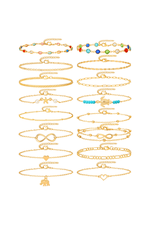 16Pcs Anklets for Women Gold Layered Star Ankle Bracelets Set Adjustable Beach Foot Anklets