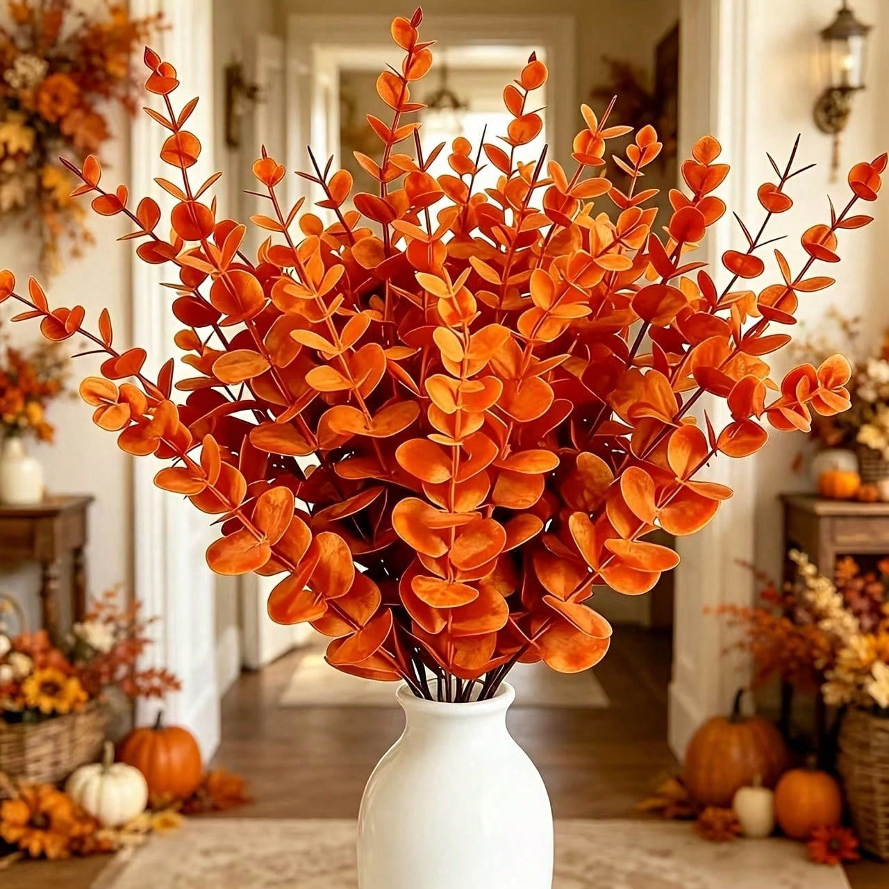 16Pcs Artificial Orange Eucalyptus Flowers, Rustic Centerpiece for ...