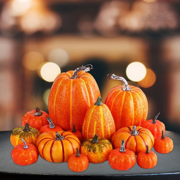 16Pcs Artificial Pumpkins Faux Pumpkins Simulation Pumpkins, Fall Harvest Decorative Pumpkins for Kitchen, Halloween Decor Orange