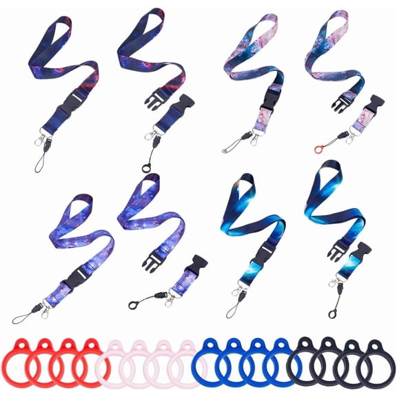 16Pcs Avoid Lost Lanyard Silicone Ring Lanyard Neck Strap Coloured Lanyards 4 Styles for Keys ID Card Holder Protect Badge Name Tag Holder Small Items for DIY