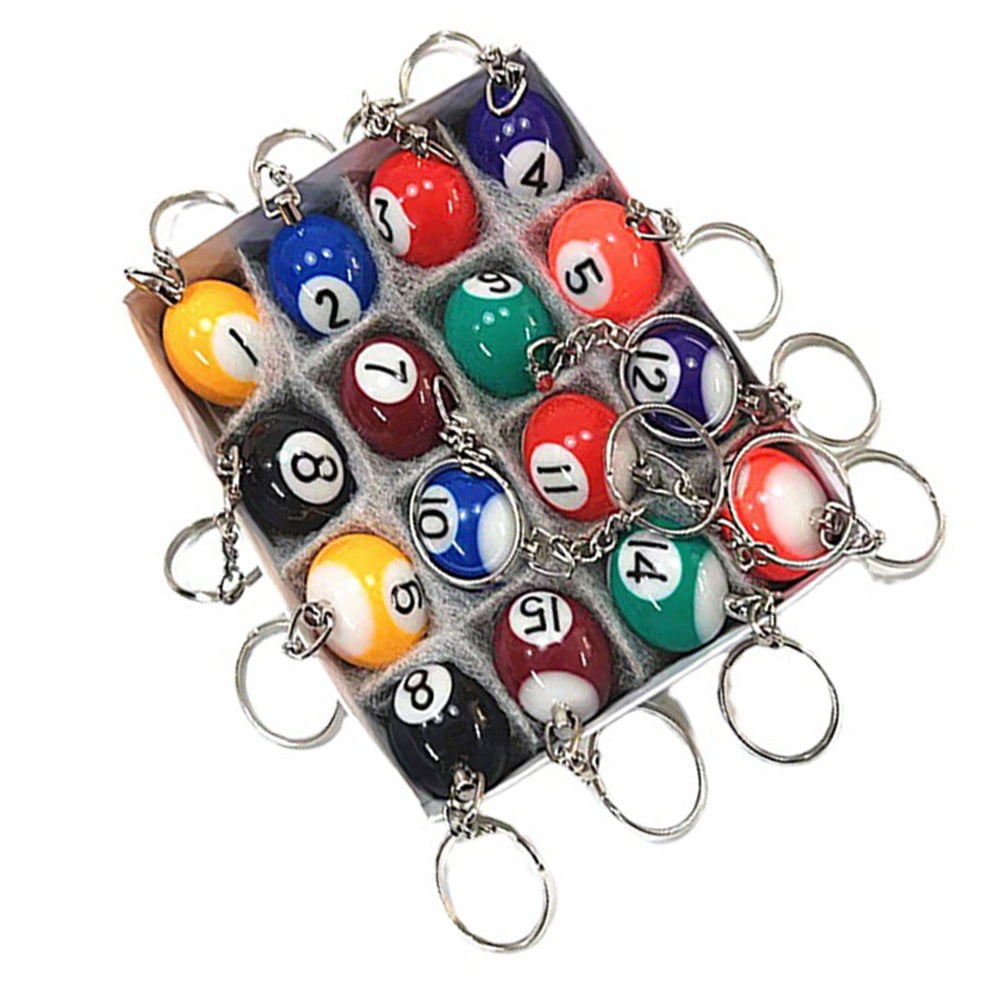 16Pcs Billiards Ball Keyring Pool Player Gift Pool Ball Lucky Ball Charm Keychain Gift for Billiards Lover