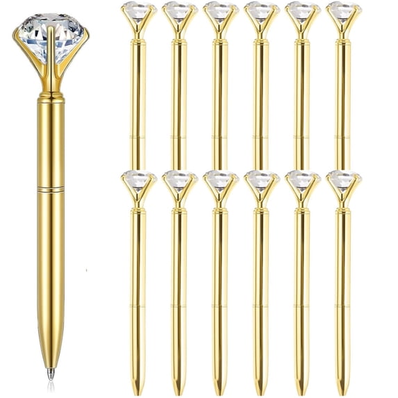 16Pcs Black Ink Diamond Pens,Metal Twist Signature Pen,Bling Gold Crystal Ballpoint Pen,Portable Writing Pen,1.0mm Fine Point Pen,Perfect Gift,for Home Office Supplies