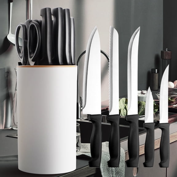 16Pcs Black Stainless Steel Kitchen Knife Set with Universal Knife Block, Nonstick No Scratch, All-in-One with Sharpener Scissors, Premium Gift for Home Kitchen