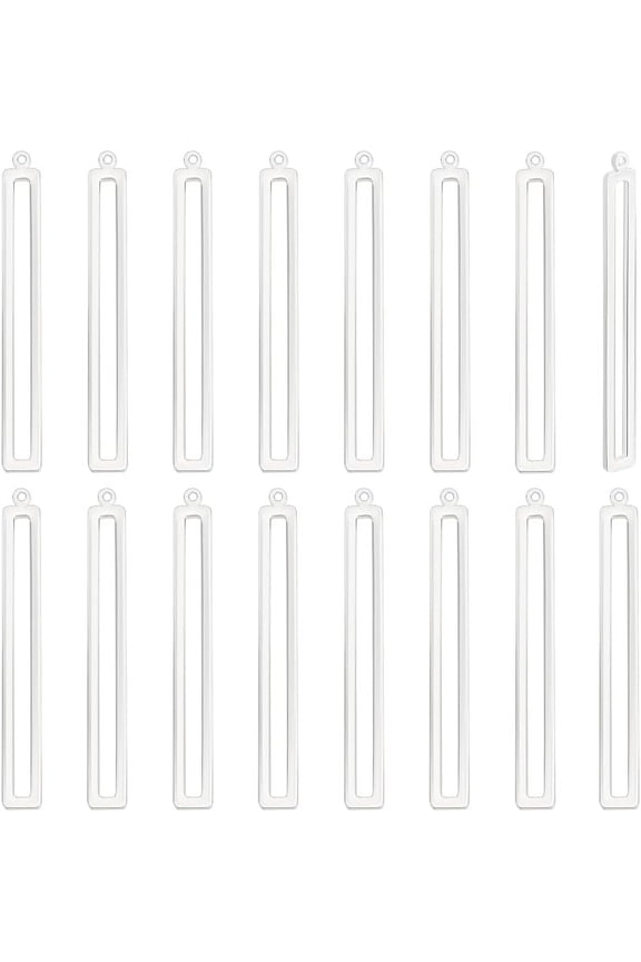 16Pcs Brass Big Pendant Rectamgle Charm Silver 53x6mm for Handmade