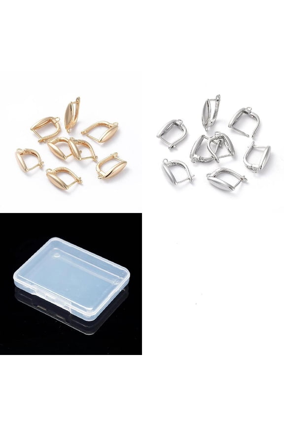 16Pcs Brass Hoop Earring Findings Latch Back Closure with Horizontal Loop Long-Lasting Plated Horse Eye Gold Platinum Plated 20 Gauge 19x13x5mm