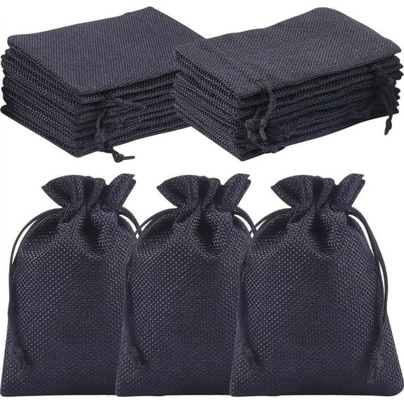 16Pcs Burlap Gift Bags 5.5x3.9 Inch Polyester Black Color Drawstring Pouch Linen Bags