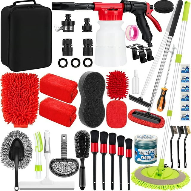 16Pcs Car Wash Cleaning Kit with Foam Gun Sprayer Detailing Brushes Windshield Cleaning Tool Rim and Tire Brush Towels Complete Interior Exterior Detailing Set for Car-tss