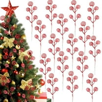 16Pcs Christmas Decorations, 13.7In Candy Shape Curly Picks Glittery Faux Christmas Tree Stems Decor, Artificial Christmas Picks for Christmas Tree Decor, DIY Xmas Wreath, Crafts, Holiday Home Decor