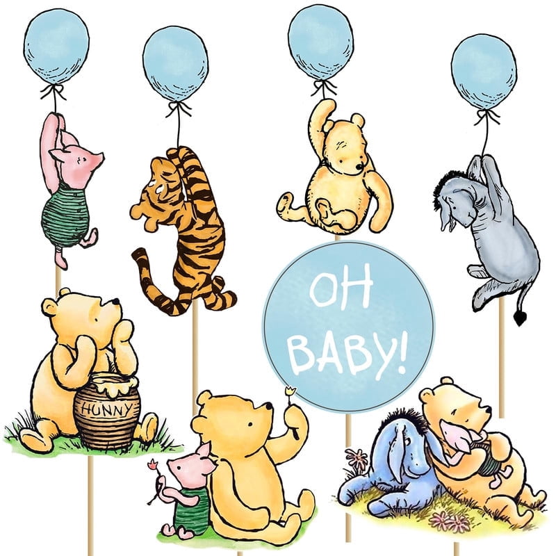16Pcs Classic Winnie Centerpieces for Baby Shower Decorations Boys Oh Baby Table Centerpieces for Boys Baby Shower Party Decorations